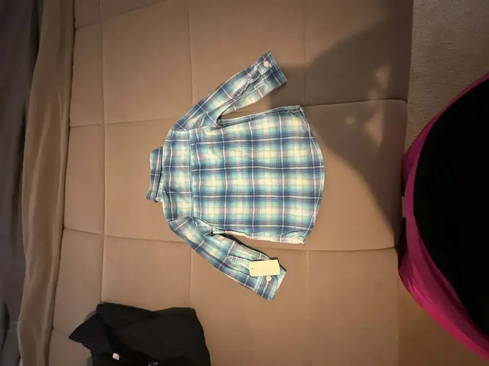 OshKosh B'gosh Toddler Boys Blue Plaid Long Sleeve Button-Down Shirt